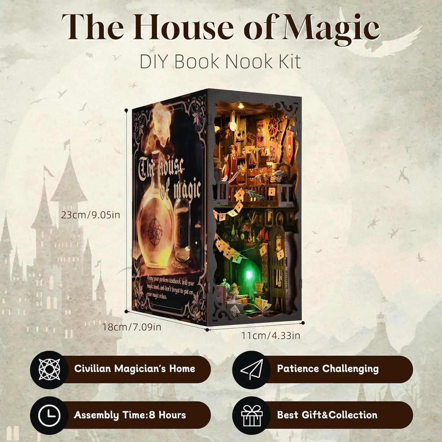 🏠 Book Nook “The House of Magic” – DIY Diorama of Magic School with LED Lights