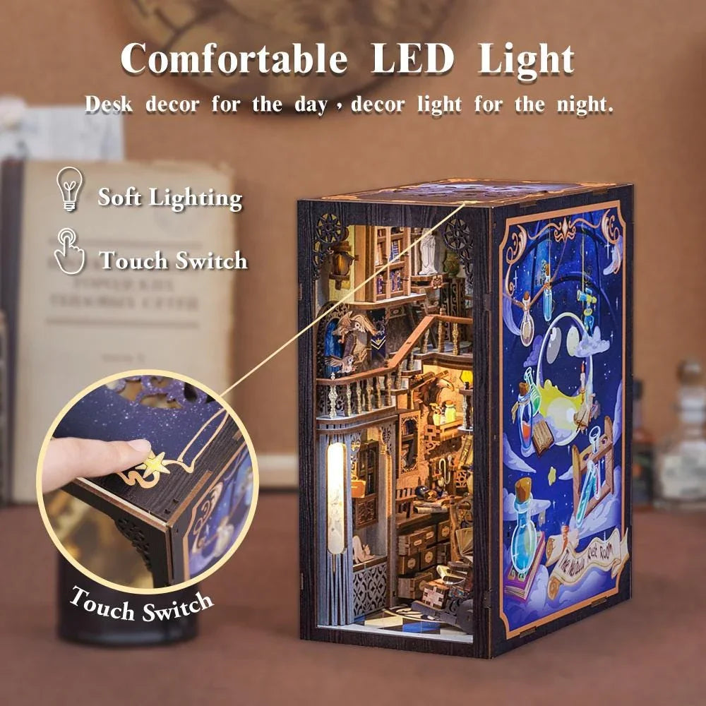 Book Nook Sala de Lectura Mágica con luces LED – Kit DIY de Madera | Diorama 3D Miniatura | Inserto para Estantería | Regalo lector - Miniverse Studio