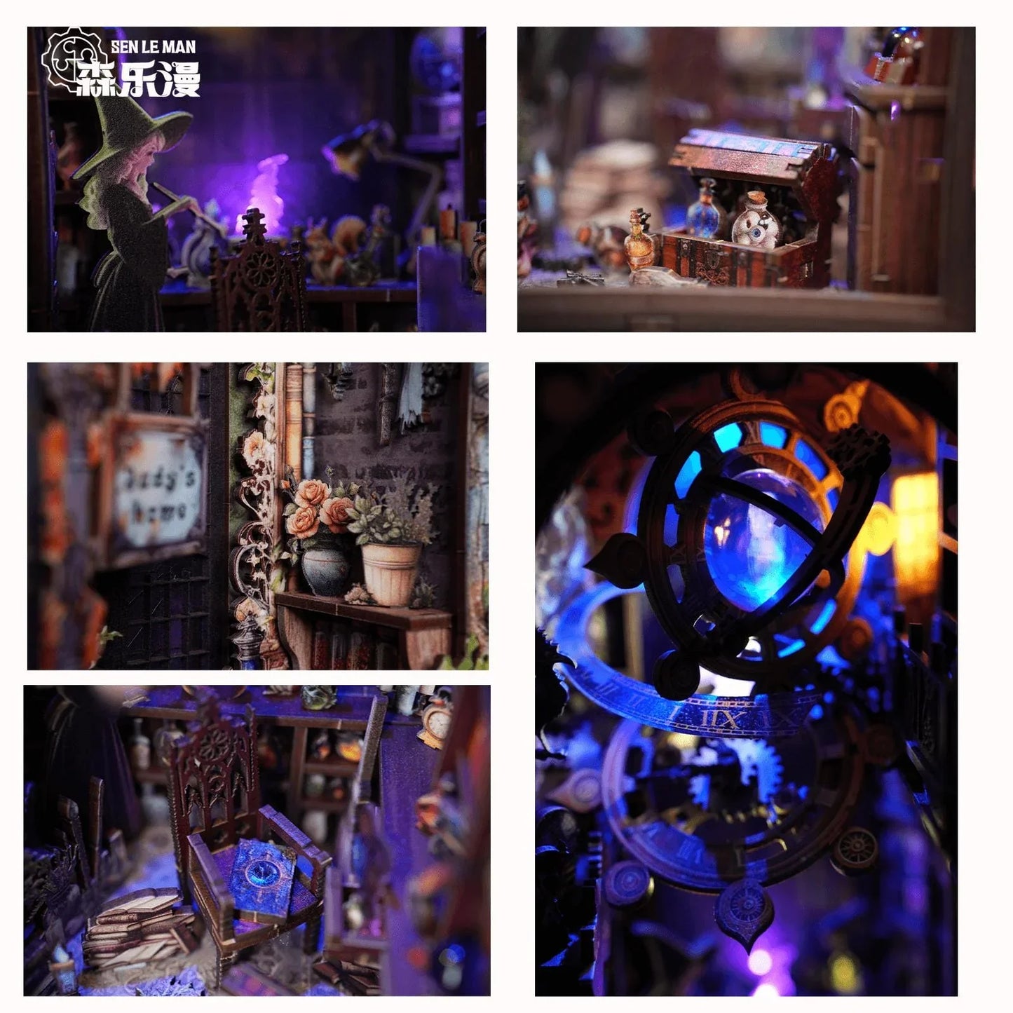 Kit Book Nook Mundo Mágico de Judy con LED | Casa Bruja 3D | Doble Cara | Diorama Estantería - Miniverse Studio