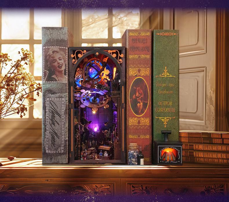 Kit Book Nook Mundo Mágico de Judy con LED | Casa Bruja 3D | Doble Cara | Diorama Estantería - Miniverse Studio