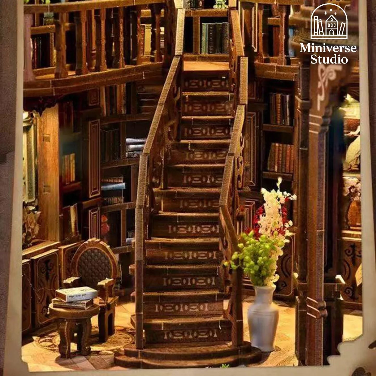 Kit Miniatura DIY Bookend – Cabaña Qimeng Book Hall – Casa Artesanal con Luces y Muebles - Miniverse Studio