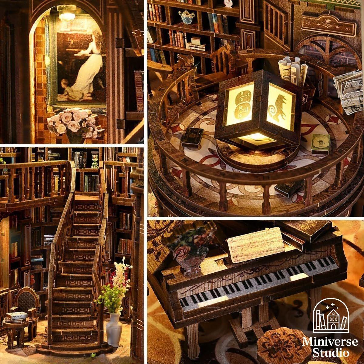 Kit Miniatura DIY Bookend – Cabaña Qimeng Book Hall – Casa Artesanal con Luces y Muebles - Miniverse Studio