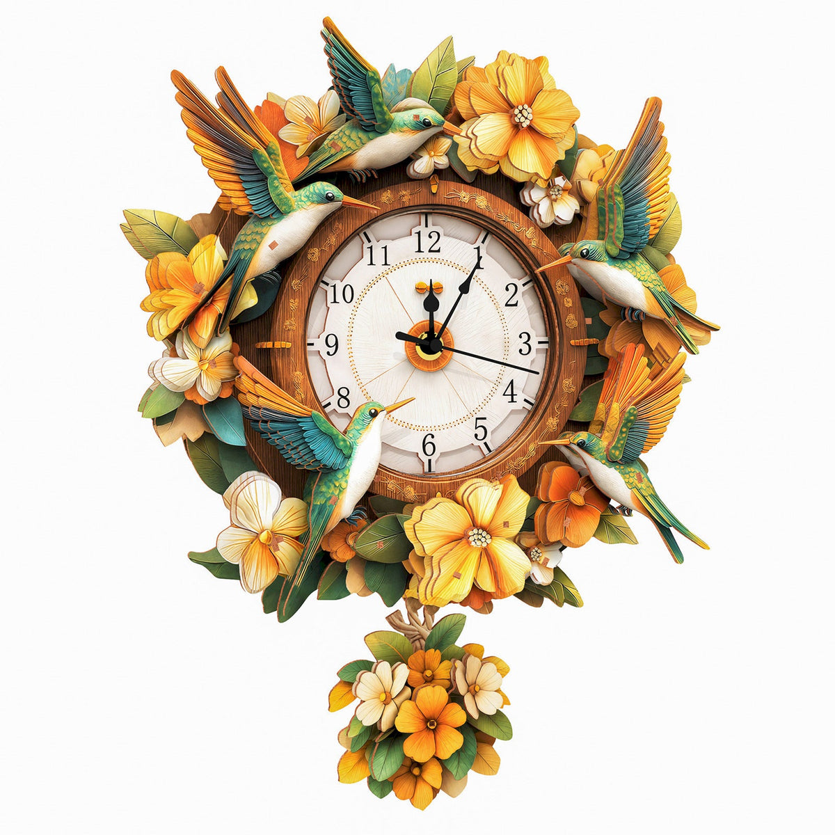 Hummingbird Wall Clock Kit | DIY 3D Wooden Puzzle with Pendulum - product photo