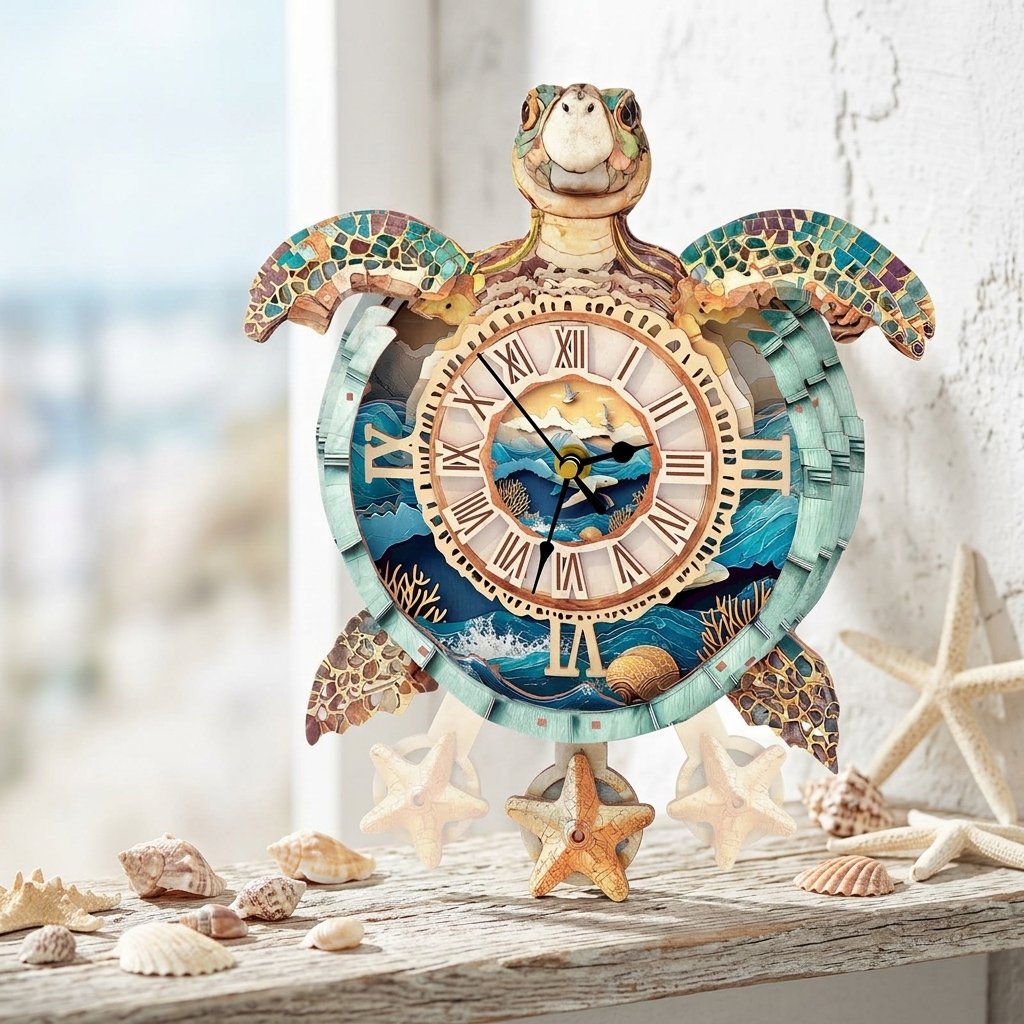 Sea Turtle Wall Clock - styled mockup