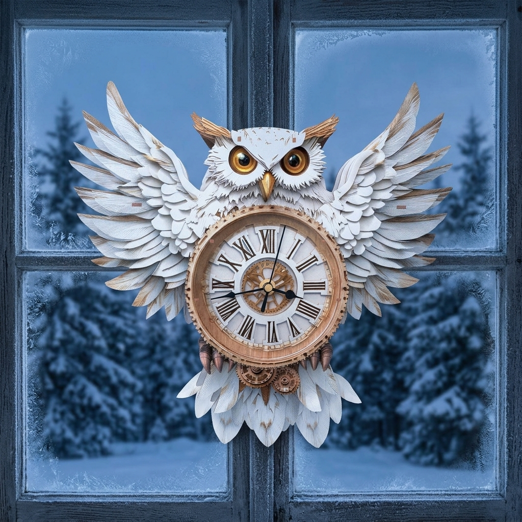 Snowy Owl Wall Clock - styled mockup
