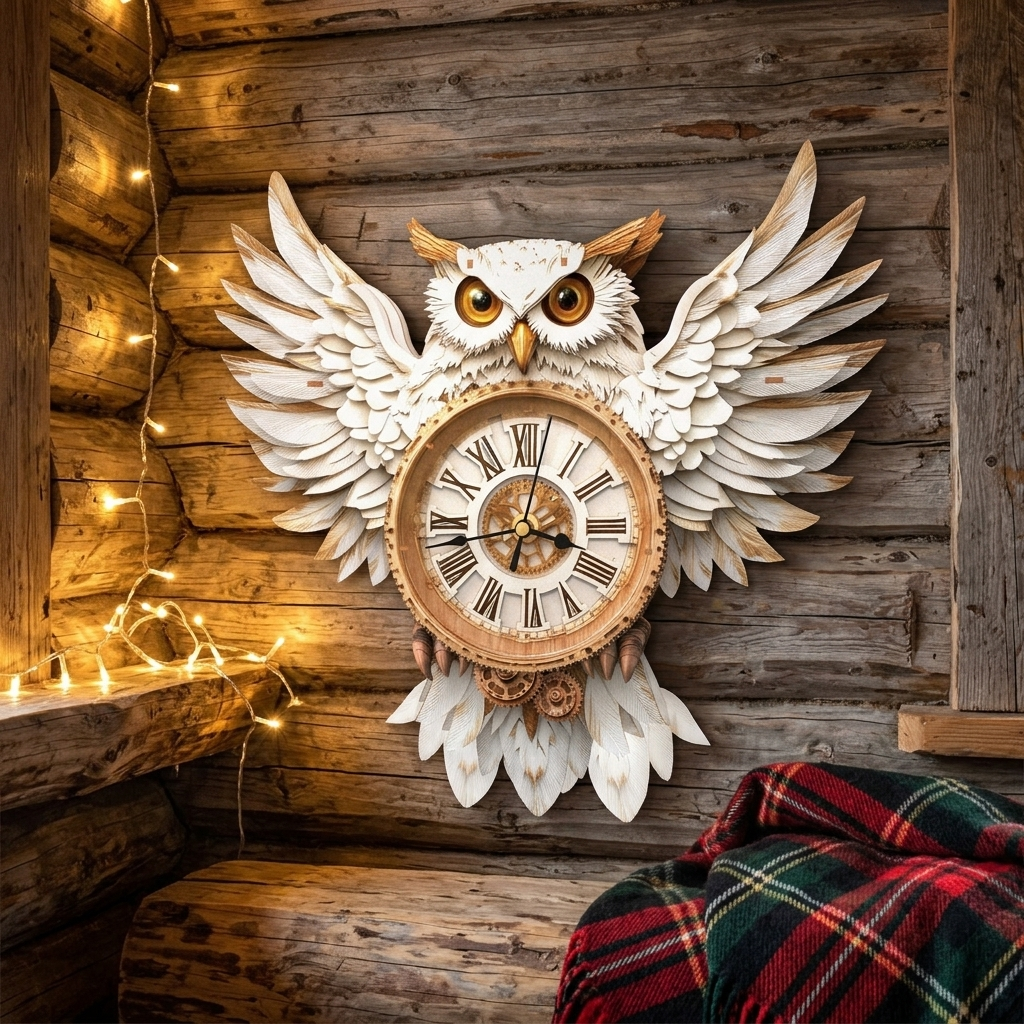 Snowy Owl Wall Clock - styled mockup