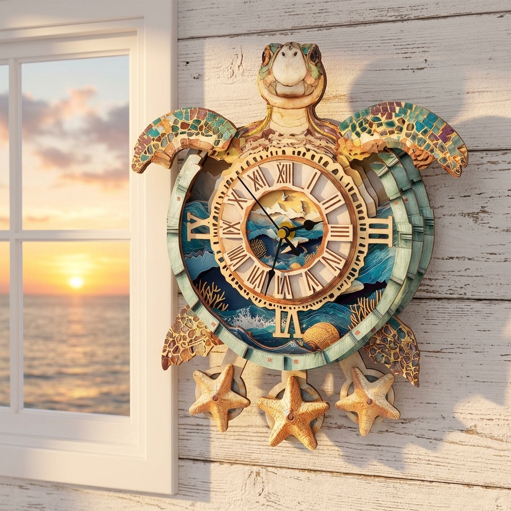 Sea Turtle Wall Clock - styled mockup
