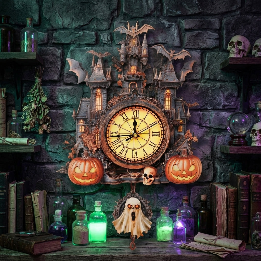 Haunted Castle Wall Clock - styled mockup