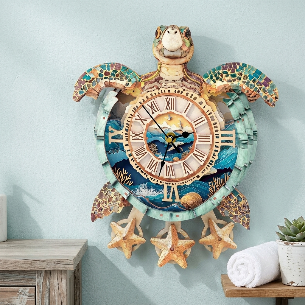Sea Turtle Wall Clock - styled mockup