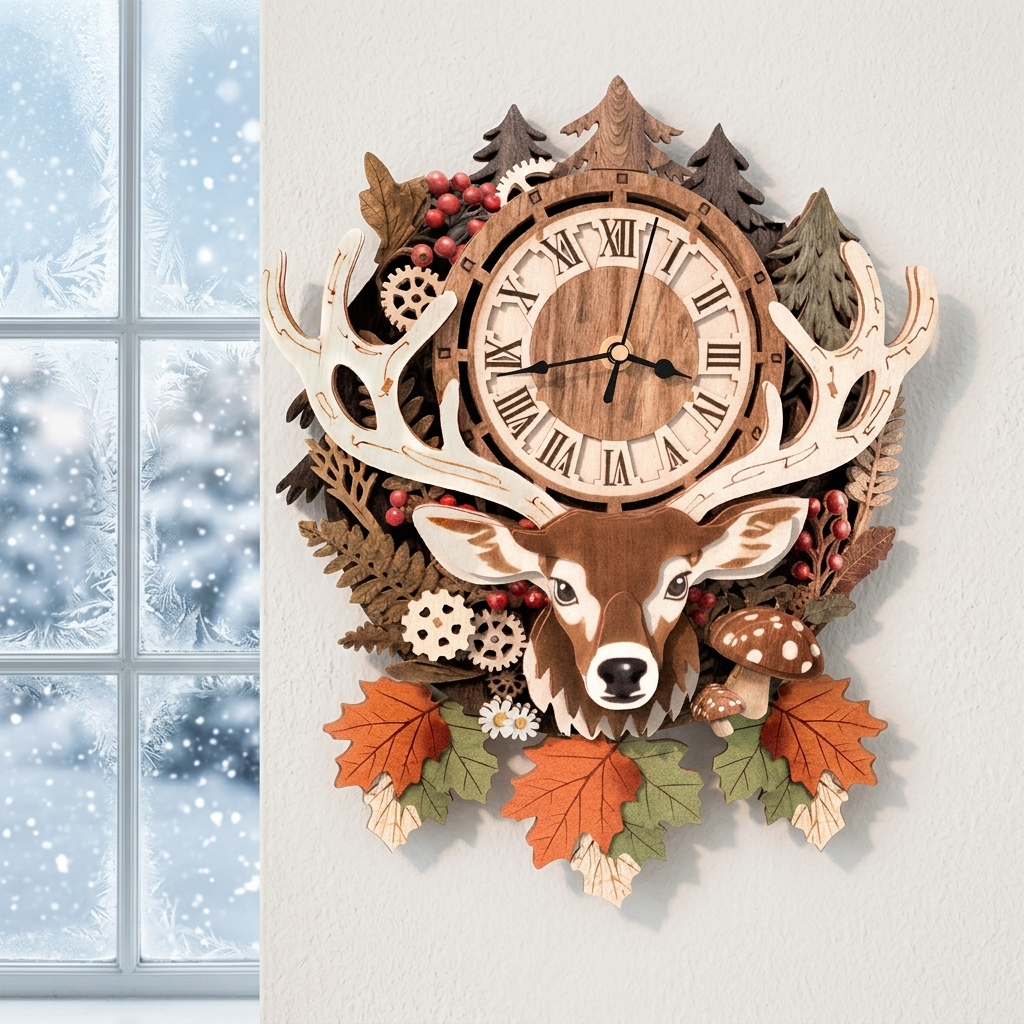 Reindeer Wall Clock - styled mockup