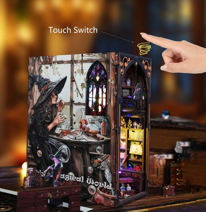 Judy’s Magical World Book Nook Kit with LED | Double‑Sided Witch House | DIY Fantasy Bookshelf Insert 