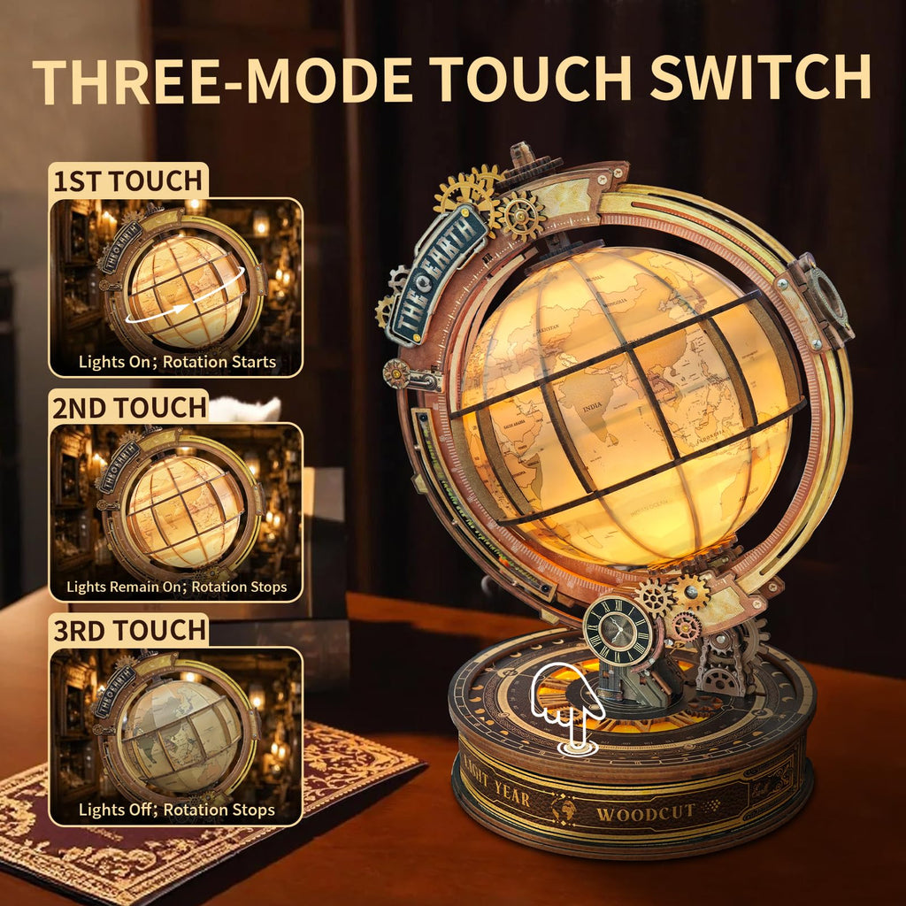 Star Trail Globe three-mode touch switch: lights and rotation controlled by touch