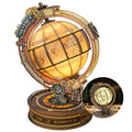 Star Trail Globe 3D wooden puzzle, steampunk world globe lit up with warm LED light