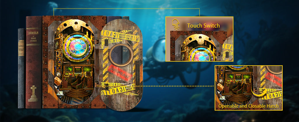 Submarine book nook touch switch and the hatch that opens and closes
