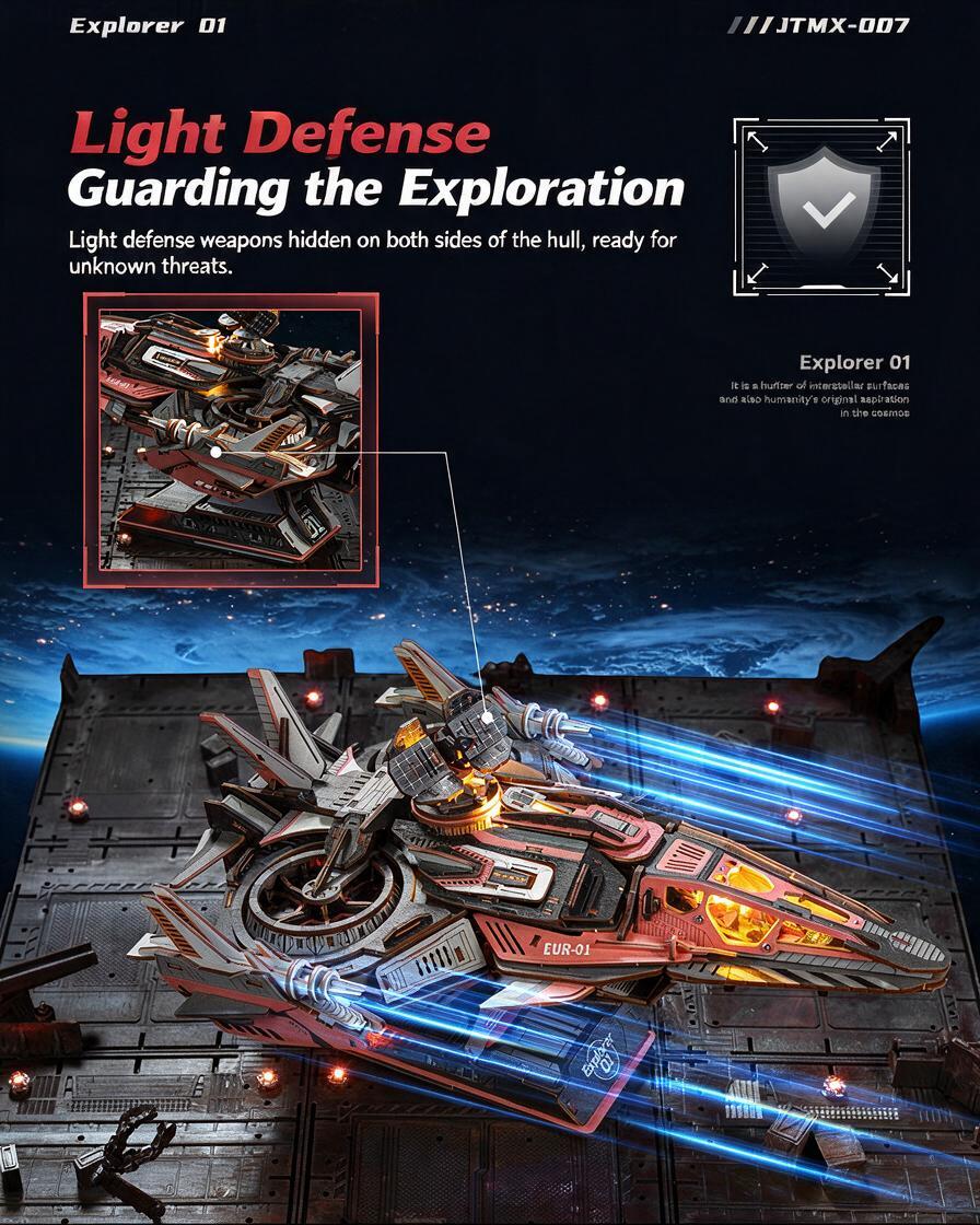 Explorer 01 Spaceship Kit | DIY 3D Wooden Puzzle with LED - product photo
