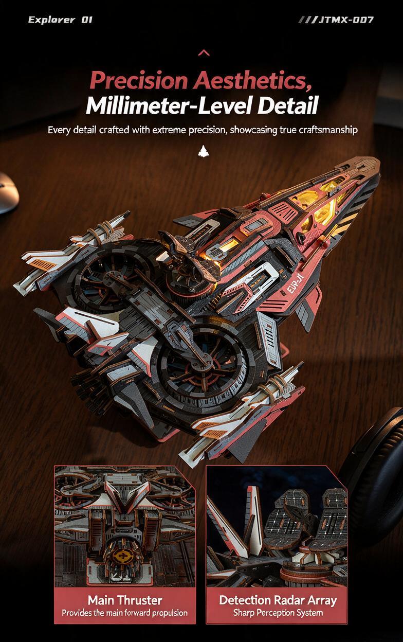 Explorer 01 Spaceship Kit | DIY 3D Wooden Puzzle with LED - product photo