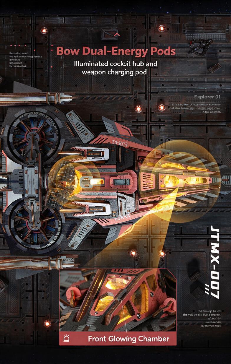Explorer 01 Spaceship Kit | DIY 3D Wooden Puzzle with LED - product photo
