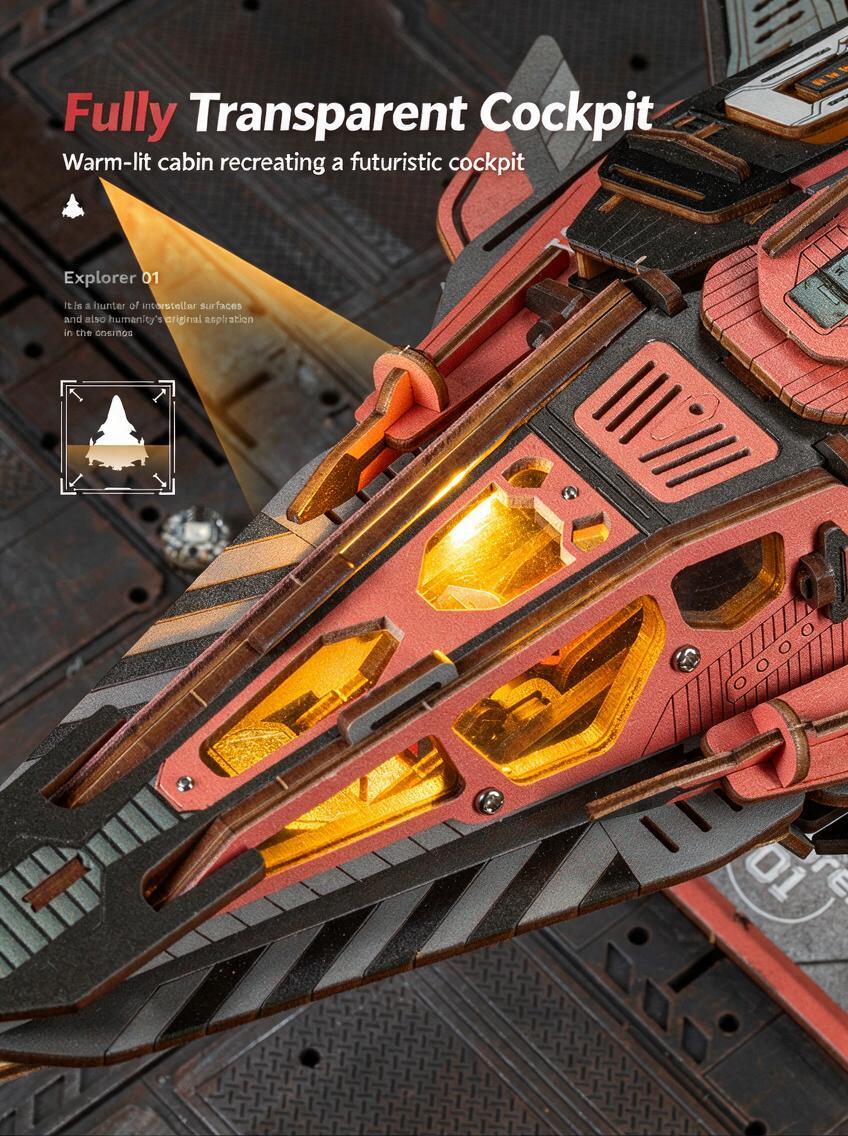 Explorer 01 Spaceship Kit | DIY 3D Wooden Puzzle with LED - product photo