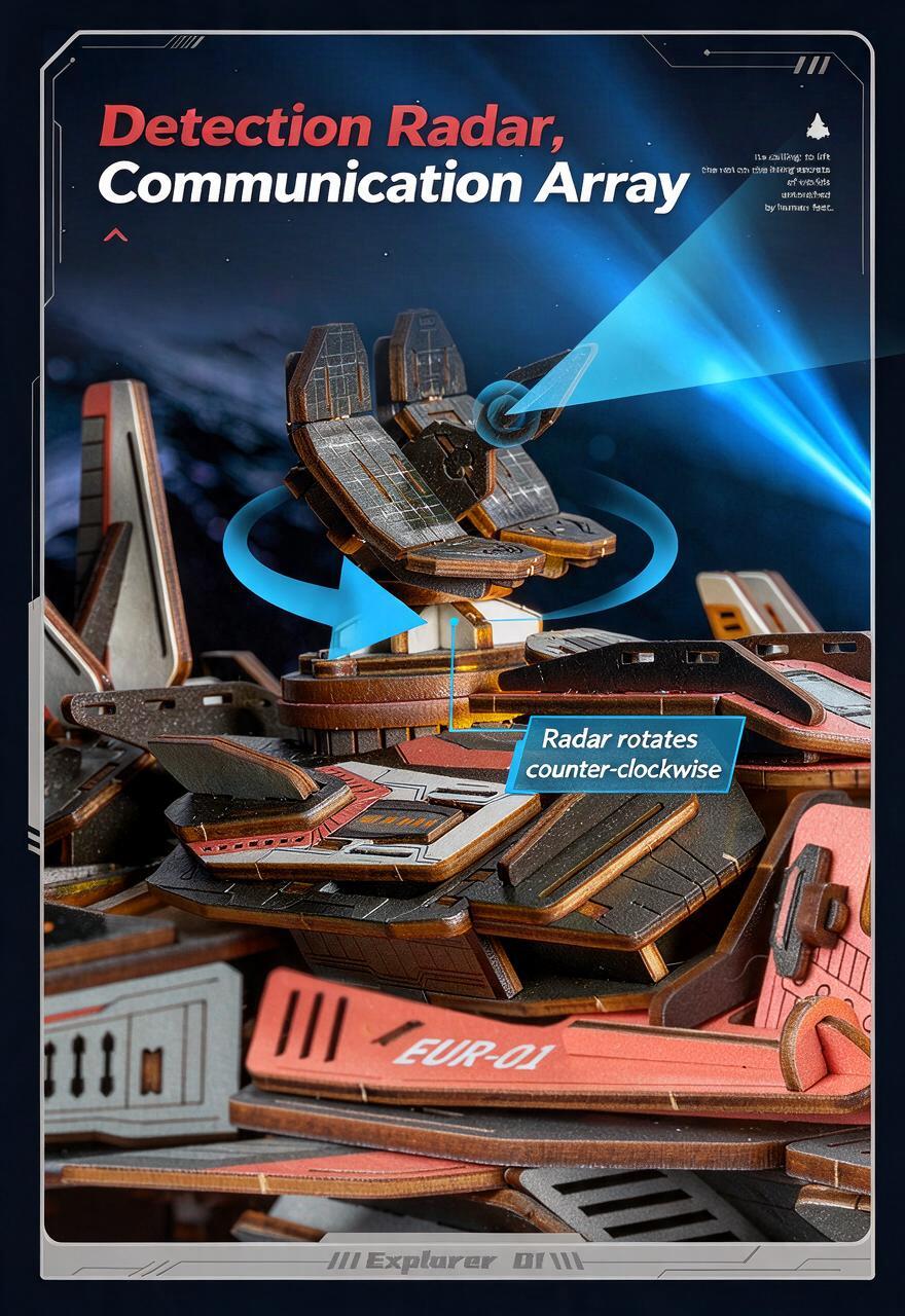 Explorer 01 Spaceship Kit | DIY 3D Wooden Puzzle with LED - product photo