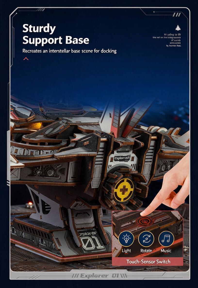 Explorer 01 Spaceship Kit | DIY 3D Wooden Puzzle with LED - product photo