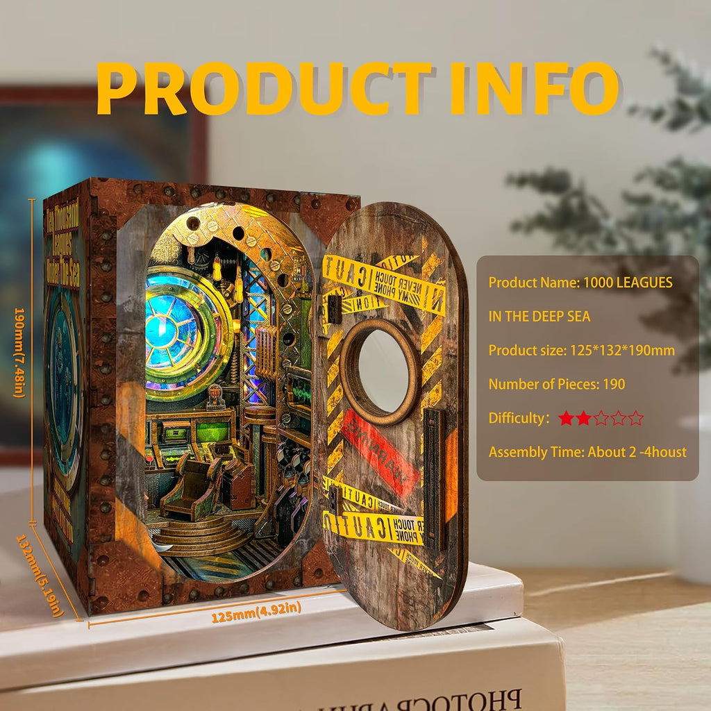 Submarine book nook product info: 190 pieces, beginner difficulty, about 2 to 4 hours to build