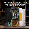 Automobile workshop book nook standing between books on a shelf