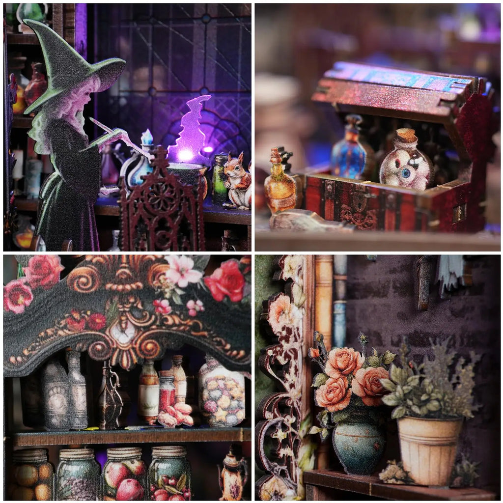 Judy’s Magical World Book Nook Kit with LED | Double‑Sided Witch House | DIY Fantasy Bookshelf Insert 