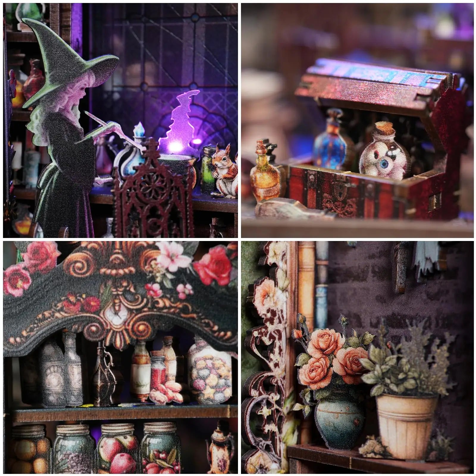 Judy’s Magical World Book Nook Kit with LED | Double‑Sided Witch House | DIY Fantasy Bookshelf Insert 