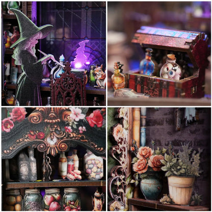Judy’s Magical World Book Nook Kit with LED | Double‑Sided Witch House | DIY Fantasy Bookshelf Insert 