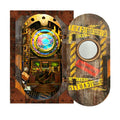 Steampunk submarine book nook with the hatch door open, glowing porthole and captain's console