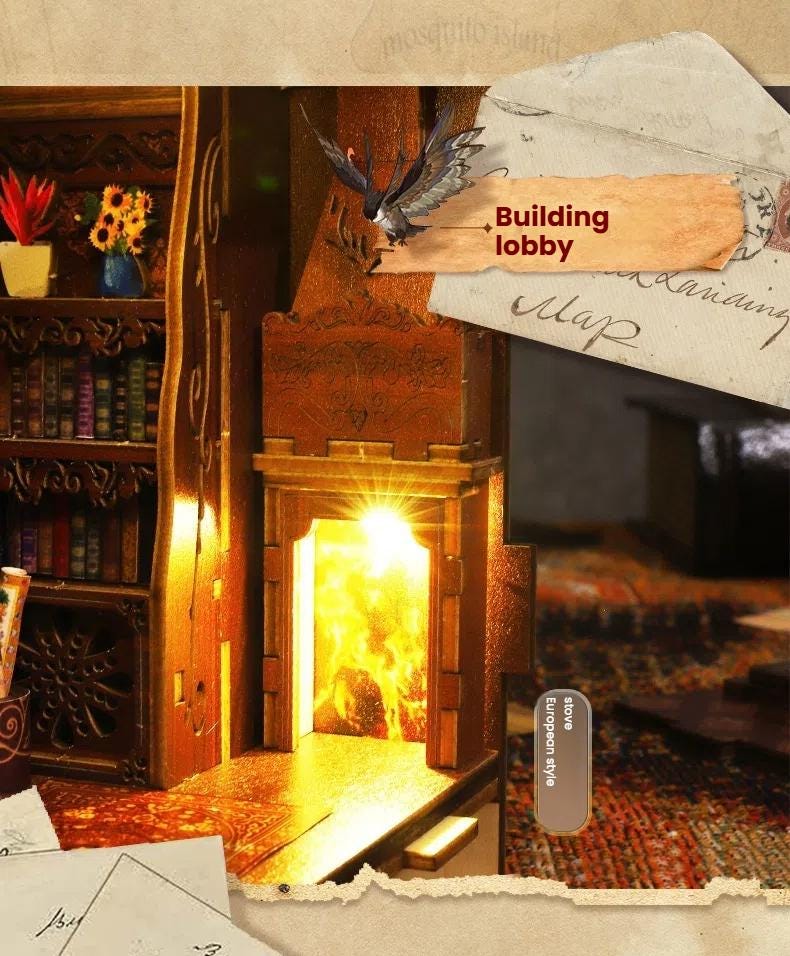 Vintage Library Book Nook Kit | Wooden Diorama with Motion Sensor Light