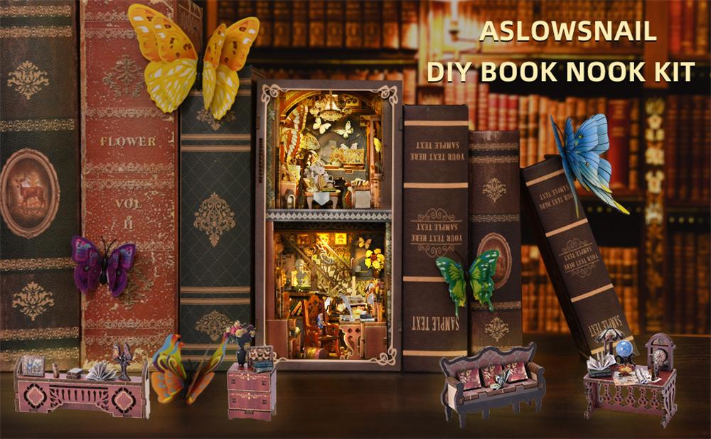 Butterfly Book Nook Kit – DIY Miniature Bookshelf Decor with LED Lights
