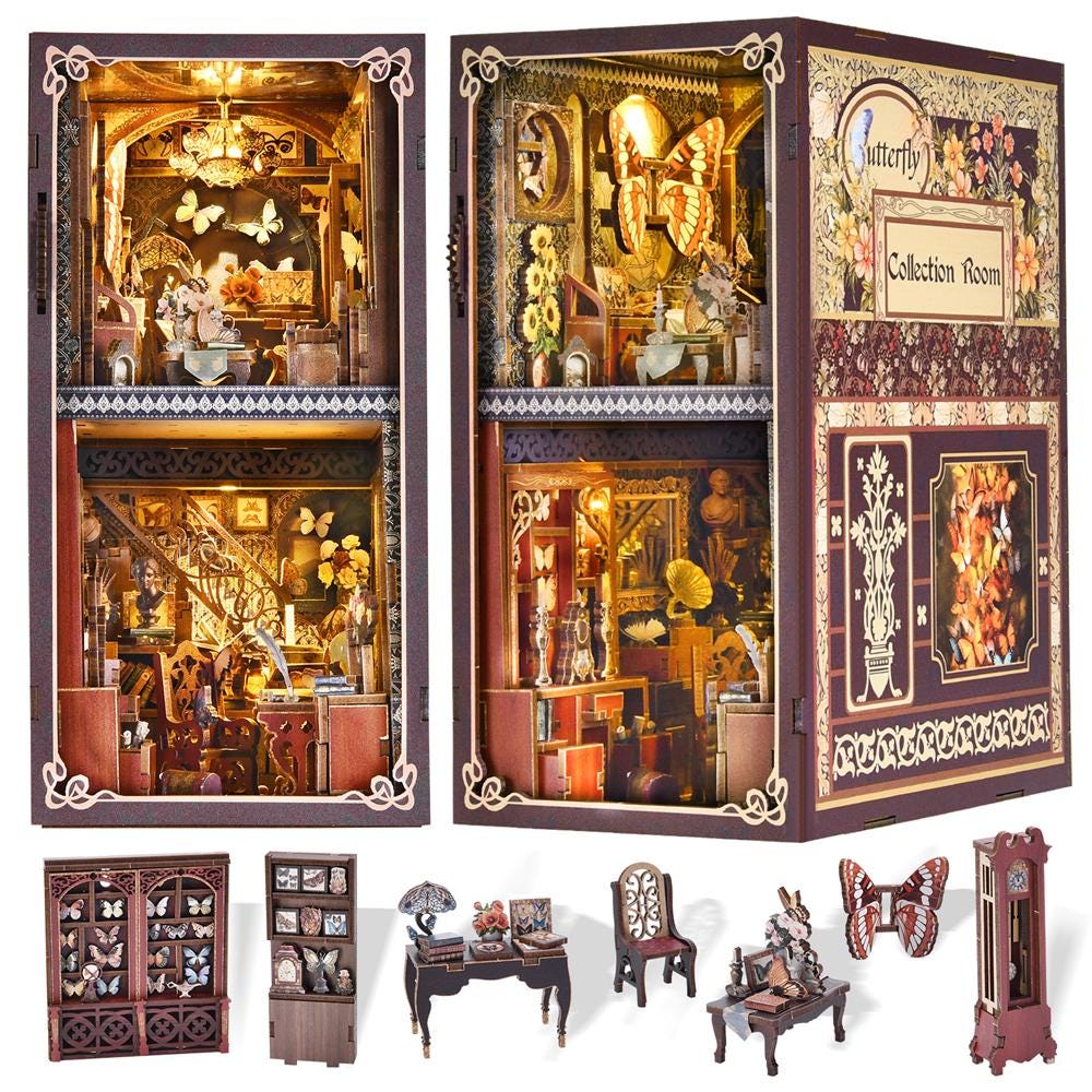 Butterfly Book Nook Kit – DIY Miniature Bookshelf Decor with LED Lights