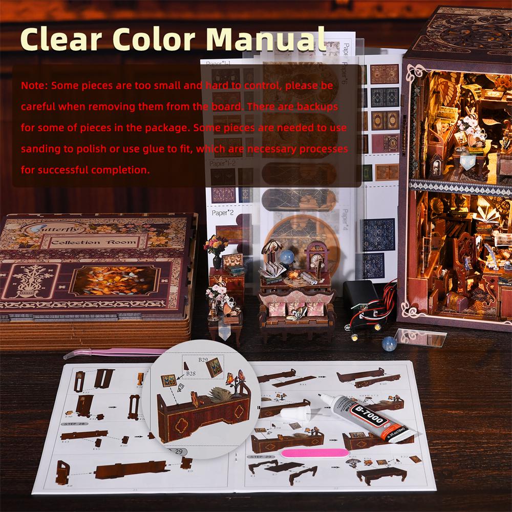 Butterfly Book Nook Kit – DIY Miniature Bookshelf Decor with LED Lights