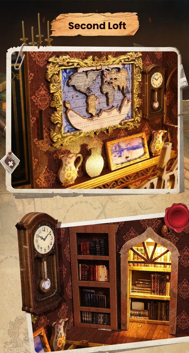 Vintage Library Book Nook Kit | Wooden Diorama with Motion Sensor Light