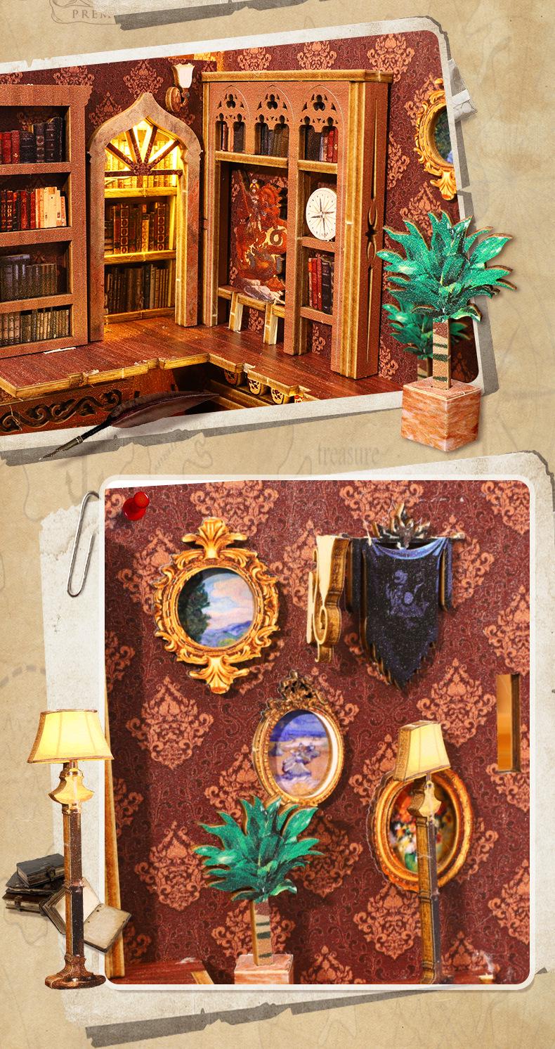 Vintage Library Book Nook Kit | Wooden Diorama with Motion Sensor Light