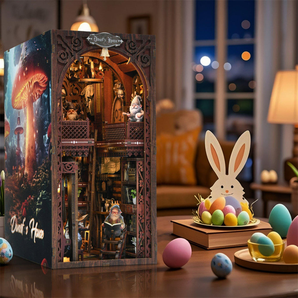 Snow White Dwarfs House book nook displayed on a table as home decor, lifestyle shot