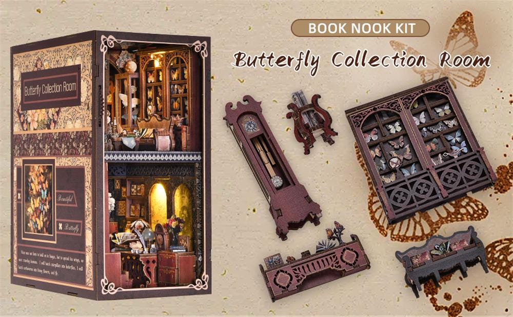 Butterfly Book Nook Kit – DIY Miniature Bookshelf Decor with LED Lights