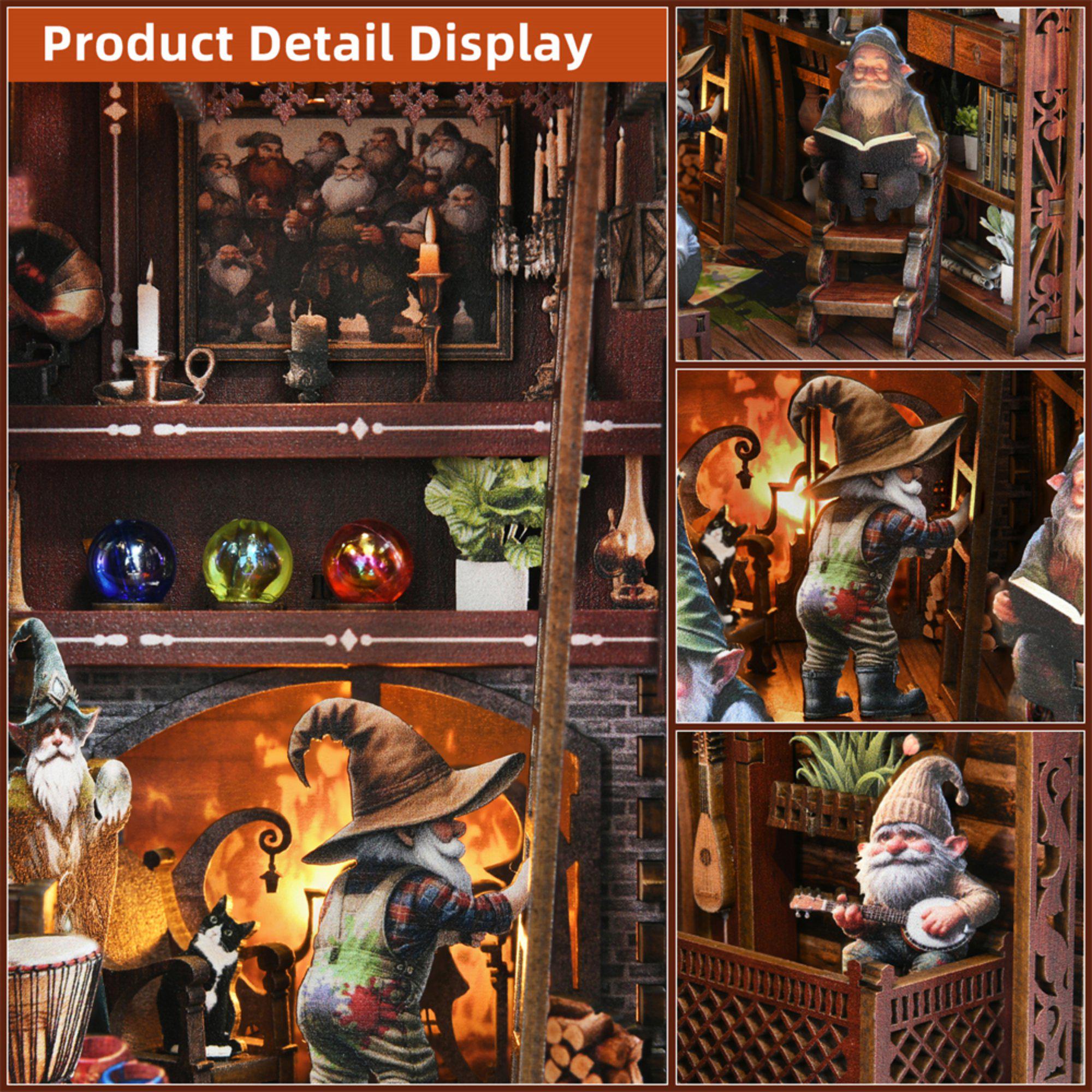 Snow White Book Nook DIY Kit closed, showing the Dwarfs House mushroom-forest cover illustration