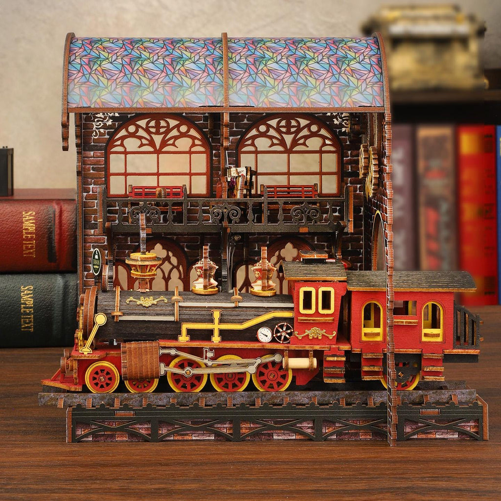 Book Nook Kit Magical 3D Wooden Puzzle Miniature Diorama DIY Craft gift with LED - Completed Book Nook Display
