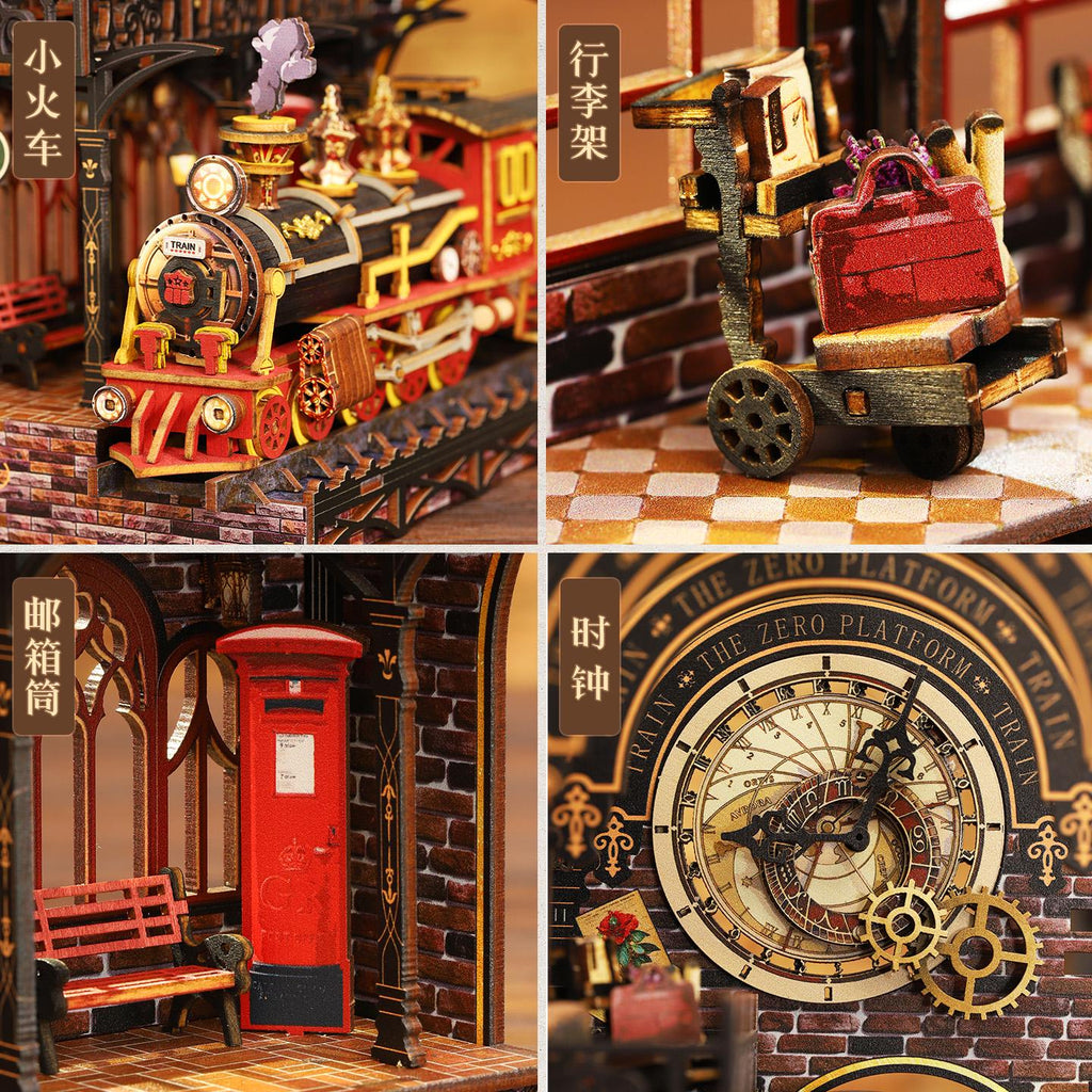 Book Nook Kit Magical 3D Wooden Puzzle Miniature Diorama DIY Craft gift with LED - Miniature Room Close-Up Detail