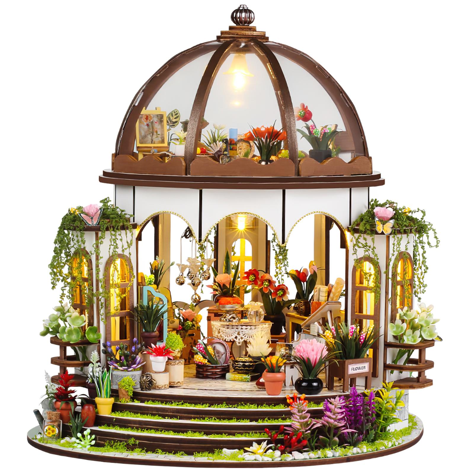 DIY Book Nook Kit | Hanging Garden Miniature House 3D Wooden Puzzle | LED Bookshelf Insert Gift