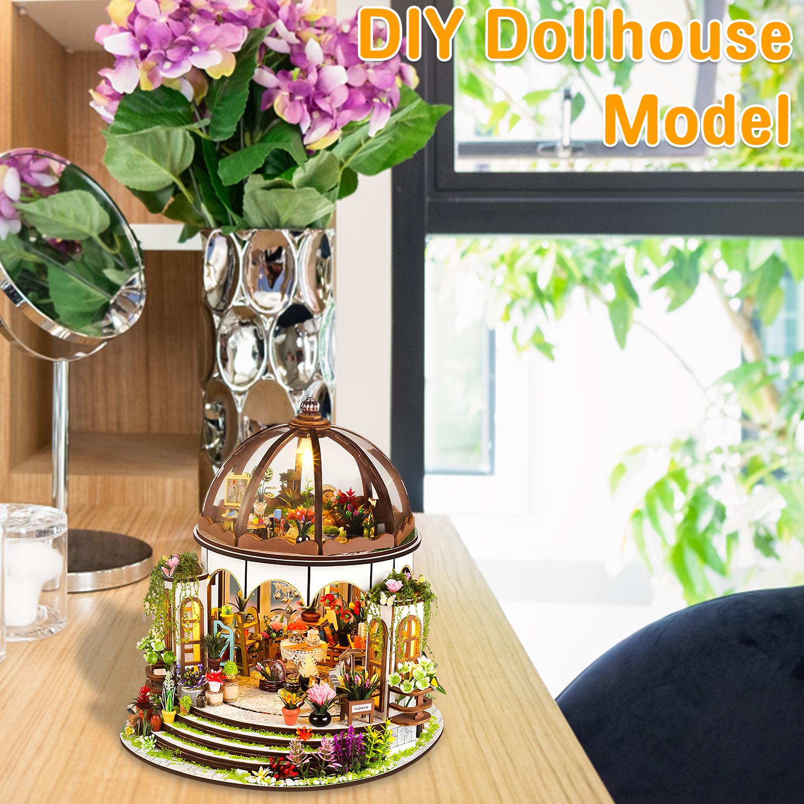 DIY Book Nook Kit | Hanging Garden Miniature House 3D Wooden Puzzle | LED Bookshelf Insert Gift