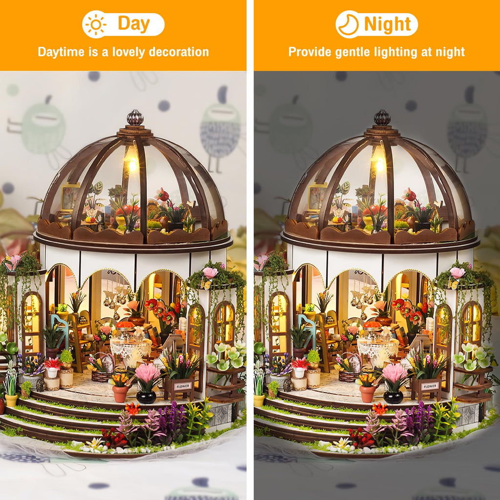 DIY Book Nook Kit | Hanging Garden Miniature House 3D Wooden Puzzle | LED Bookshelf Insert Gift