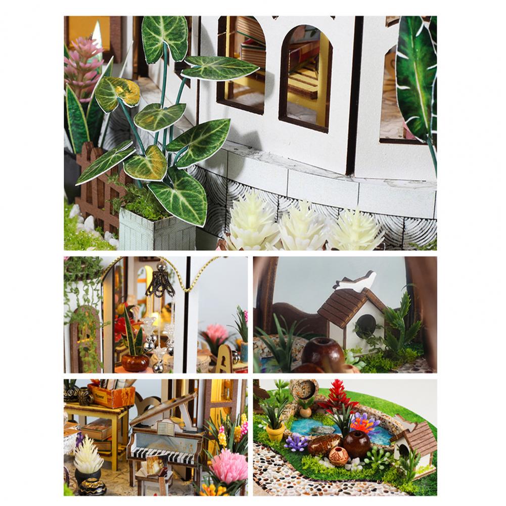 DIY Book Nook Kit | Hanging Garden Miniature House 3D Wooden Puzzle | LED Bookshelf Insert Gift