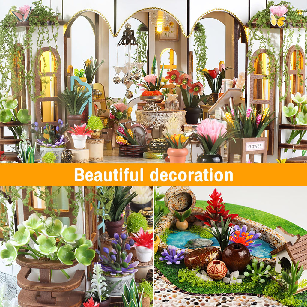 DIY Book Nook Kit | Hanging Garden Miniature House 3D Wooden Puzzle | LED Bookshelf Insert Gift