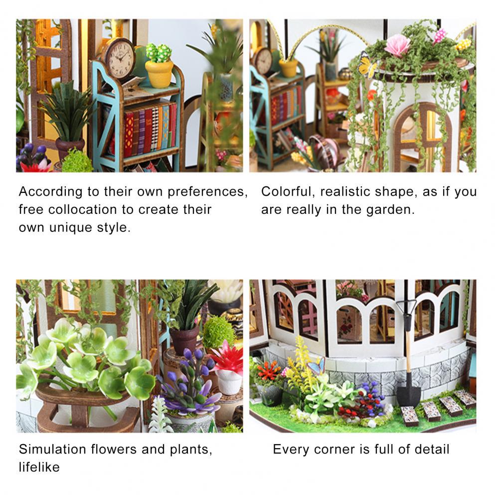 DIY Book Nook Kit | Hanging Garden Miniature House 3D Wooden Puzzle | LED Bookshelf Insert Gift