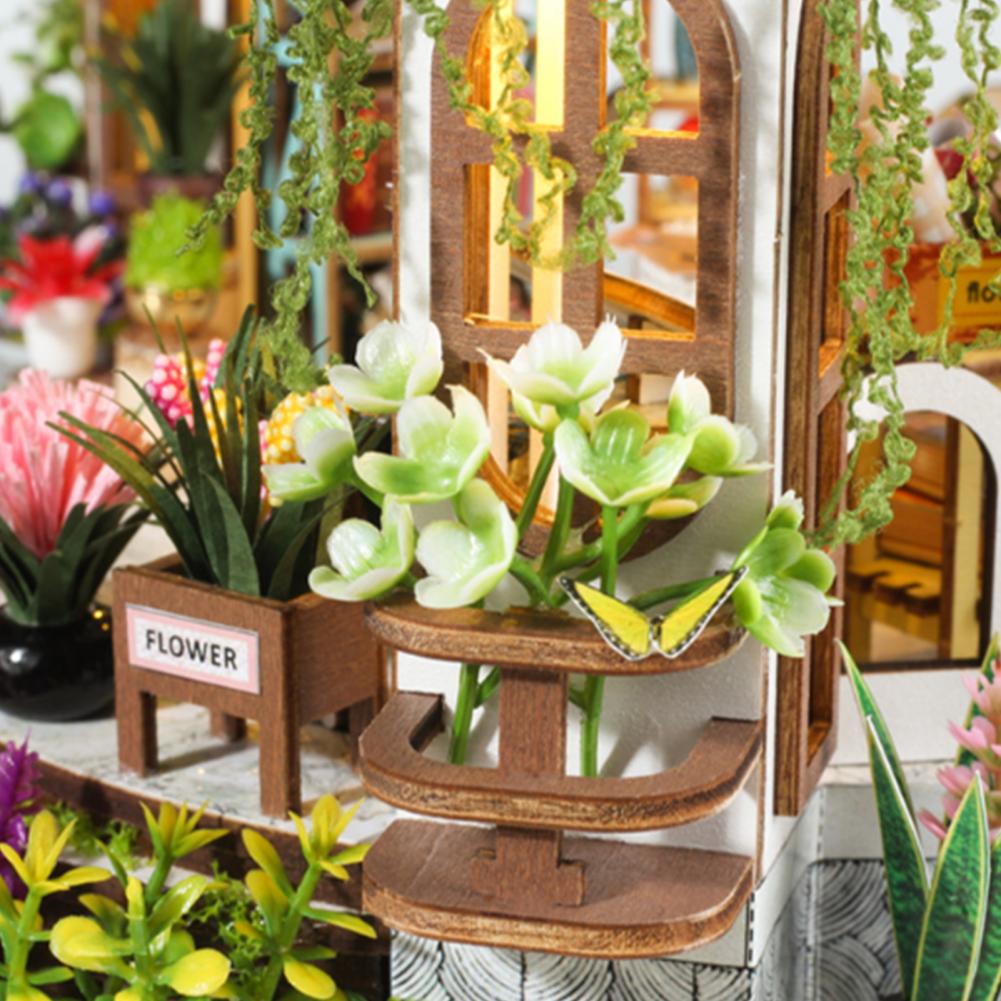 DIY Book Nook Kit | Hanging Garden Miniature House 3D Wooden Puzzle | LED Bookshelf Insert Gift