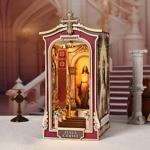 Book Nook DIY Kit Cathedral Miniature Diorama Wooden Bookshelf Insert with LED - Book Nook DIY Kit | Miniverse Studio