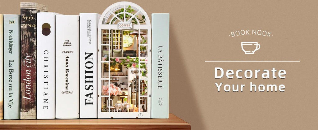 Book Nook Kit - Coffee Garden DIY Miniature Bookshelf Insert with LED Lights - Book Nook Kit Detail 9